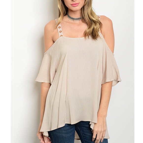 golden threads Tops - Nude Cold Shoulder Top tunic